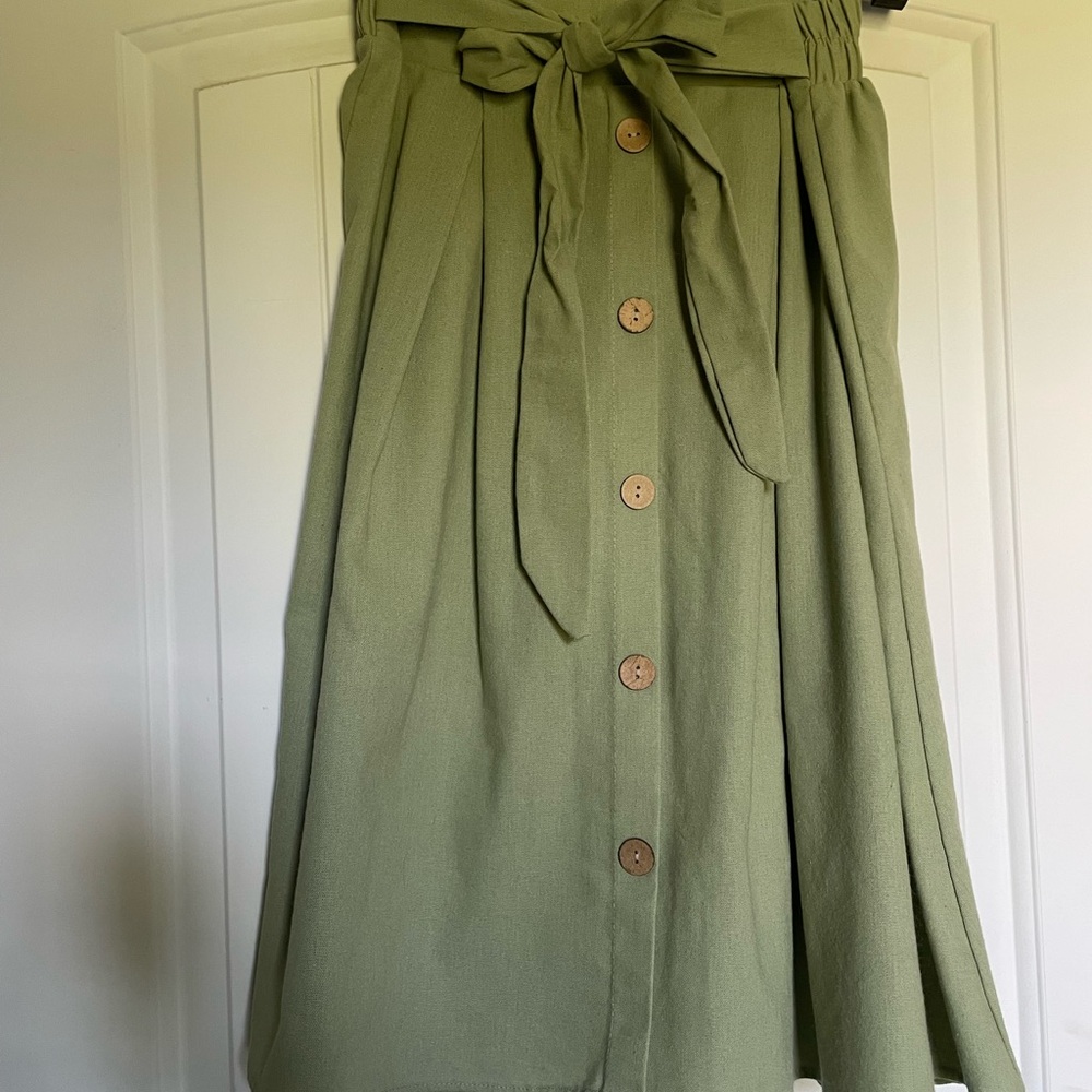Sage Green Button-Down Midi Skirt